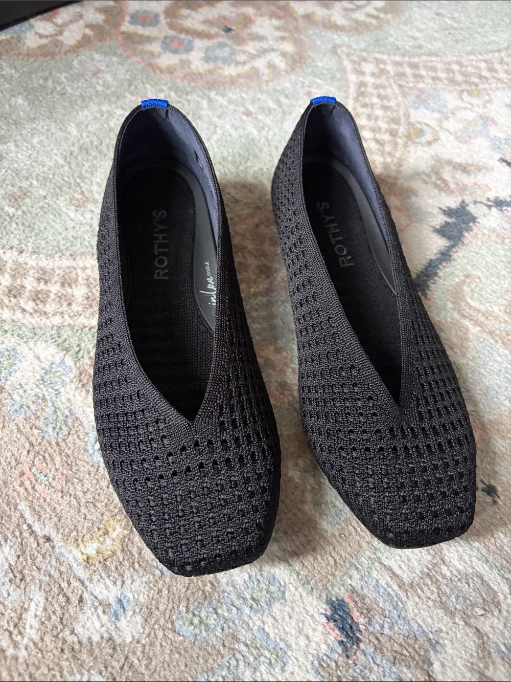 Rothy’s • The Max Square Ballerina Flats in Black Mesh (Size 6.5)
